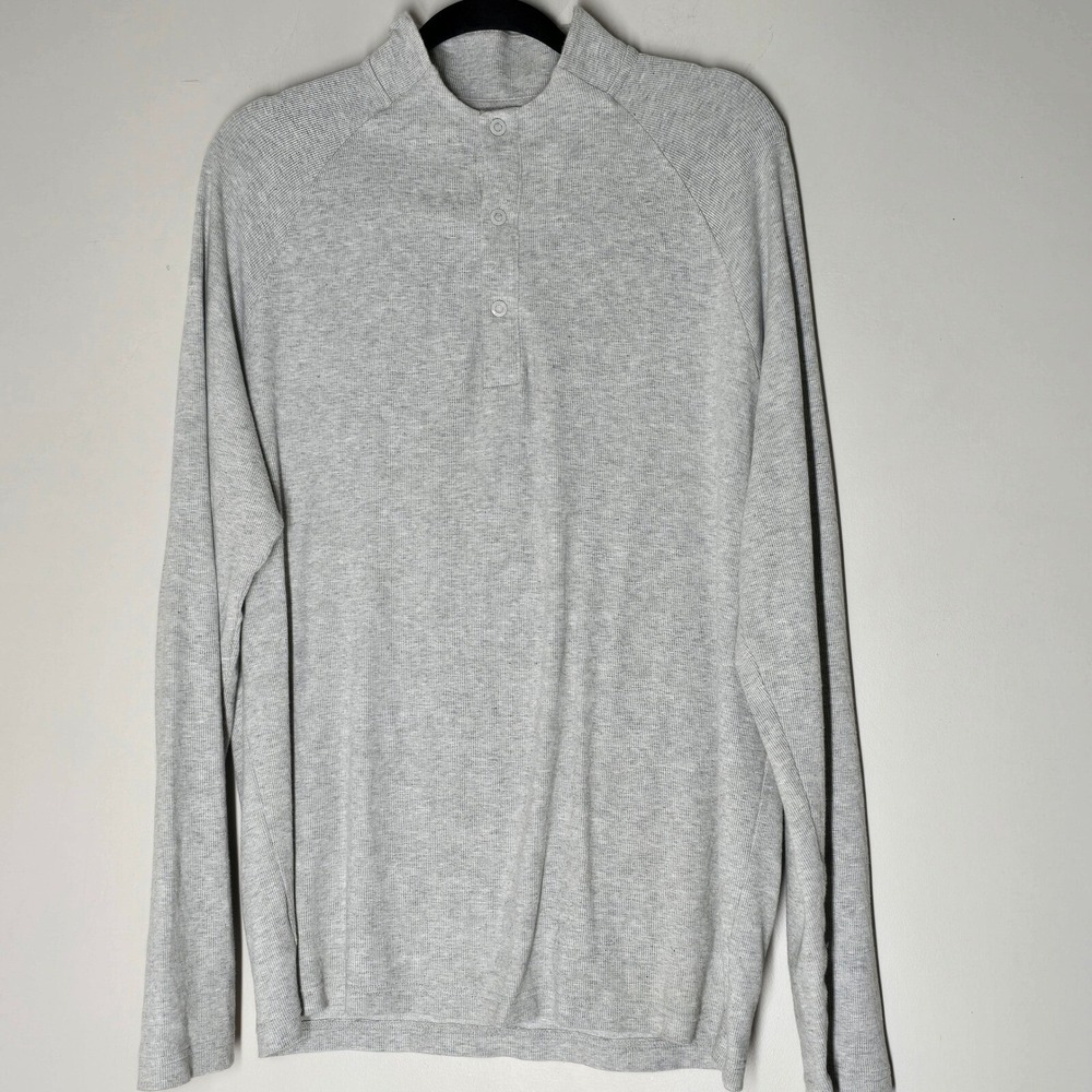 Johnnie-O Gray Waffle Knit Henley Snap Pullover Sweater Mens‎ L Surf Embroidery